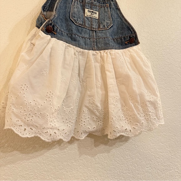 OshKosh B'gosh Kids Jean Dress Overalls, Cut White Eyelet Skirt, 12-18 months - Picture 2 of 8